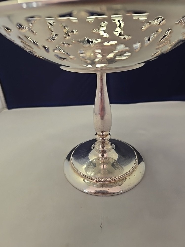 Silver Plated Compote Pedestal Dish Riser Grape Openwork Sheffield Co