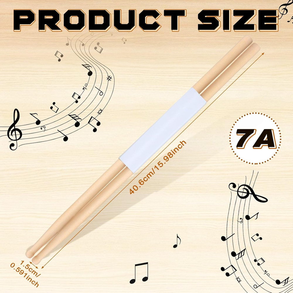 24 Pairs 7A Drum Sticks Triangular Wood Tip Long Maple Drumsticks Classic Drumst