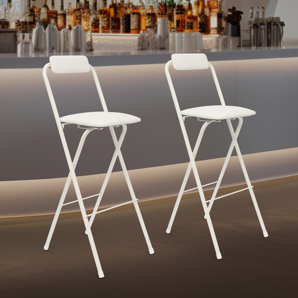 2PCS Modern Folding Bar Chairs, Space-Saving Design, Comfortable Seating White
