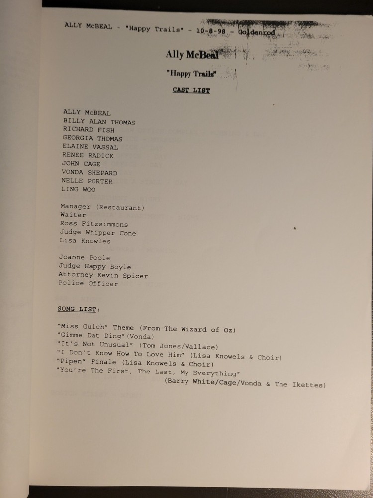 Ally McBeal Production Script "Happy Trails" David E. Kelley 1998 S2 E7
