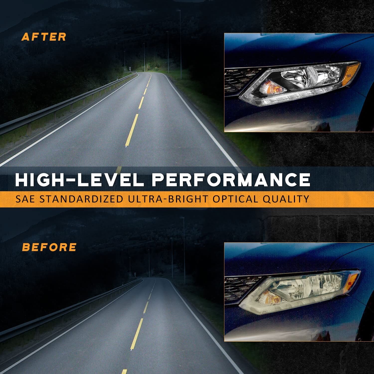 WEELMOTO Headlights For 2014-2016 Nissan Rogue Halogen LED DRL Lamps Left+Right