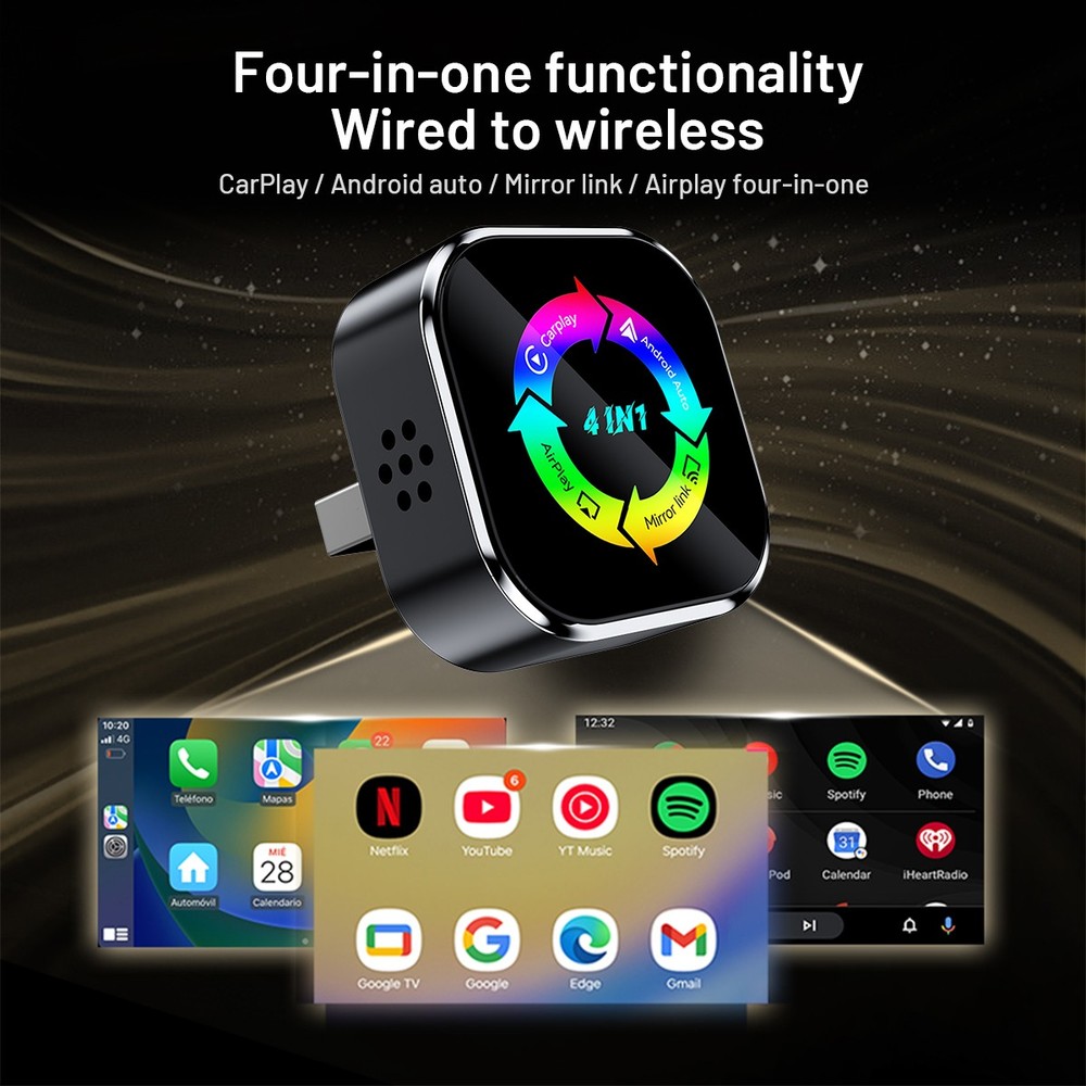 4-in-1 Wireless CarPlay Adapter & Android Auto Wireless Adapter, Plug & Play