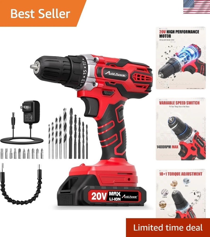 Lightweight 20V MAX Cordless Drill Set - 19 Torque Settings for All Projects