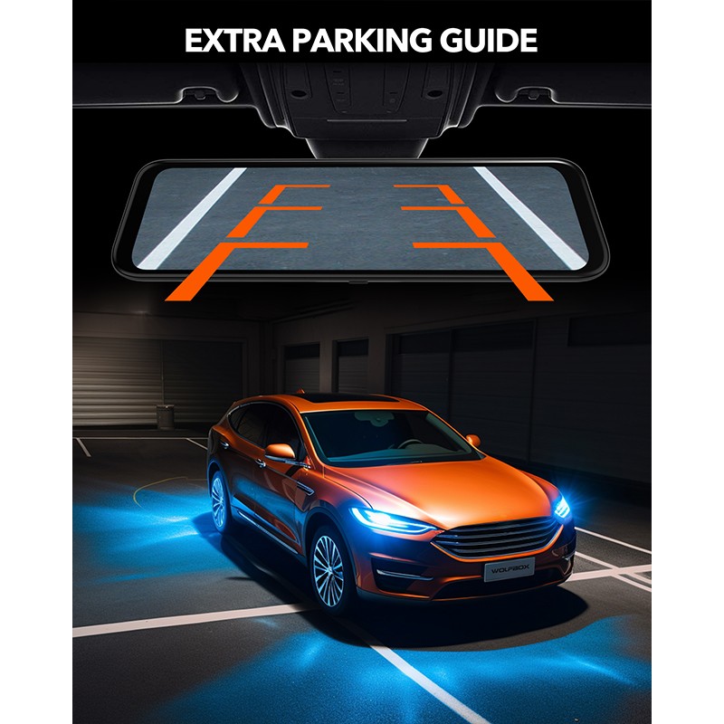 WOLFBOX G840H 12'' Mirror Dash Cam 2.5K+1080P With WiFi, GPS, Loop Recording