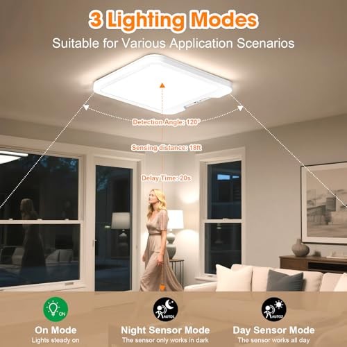 Rechargeable Ceiling Light with Motion Sensor & Remote, 3 Color 1 Pack
