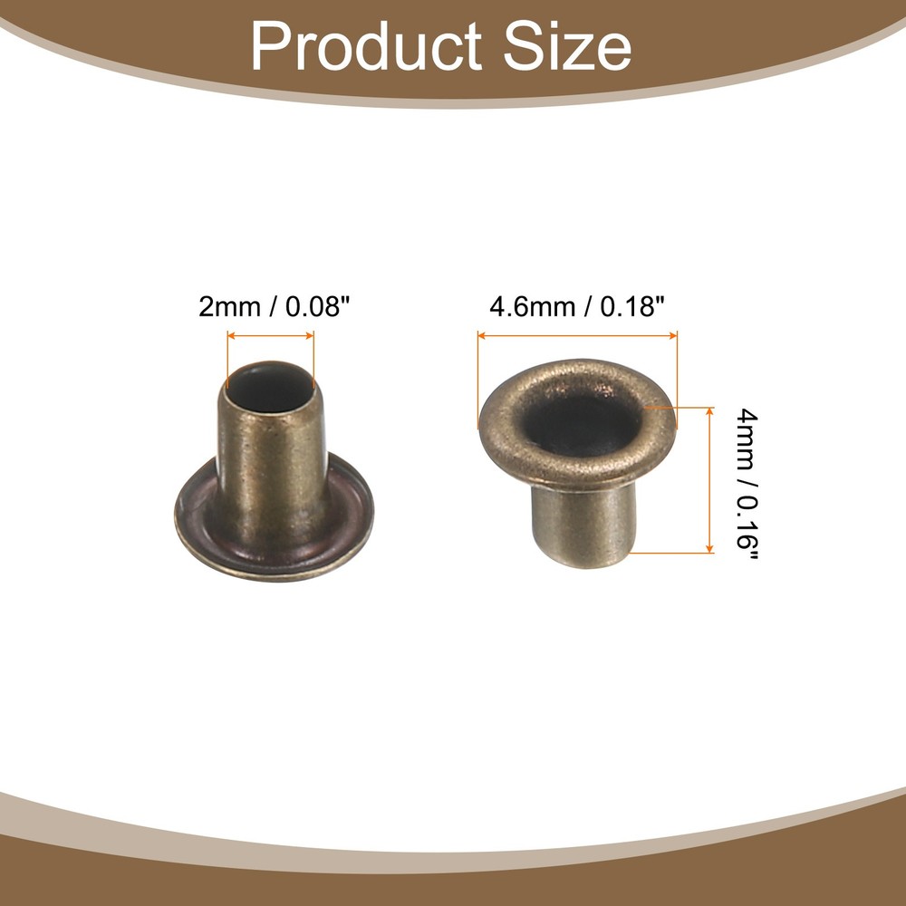 100Pcs Grommets Eyelets Kit 2mm Brass Eyelets, Brown