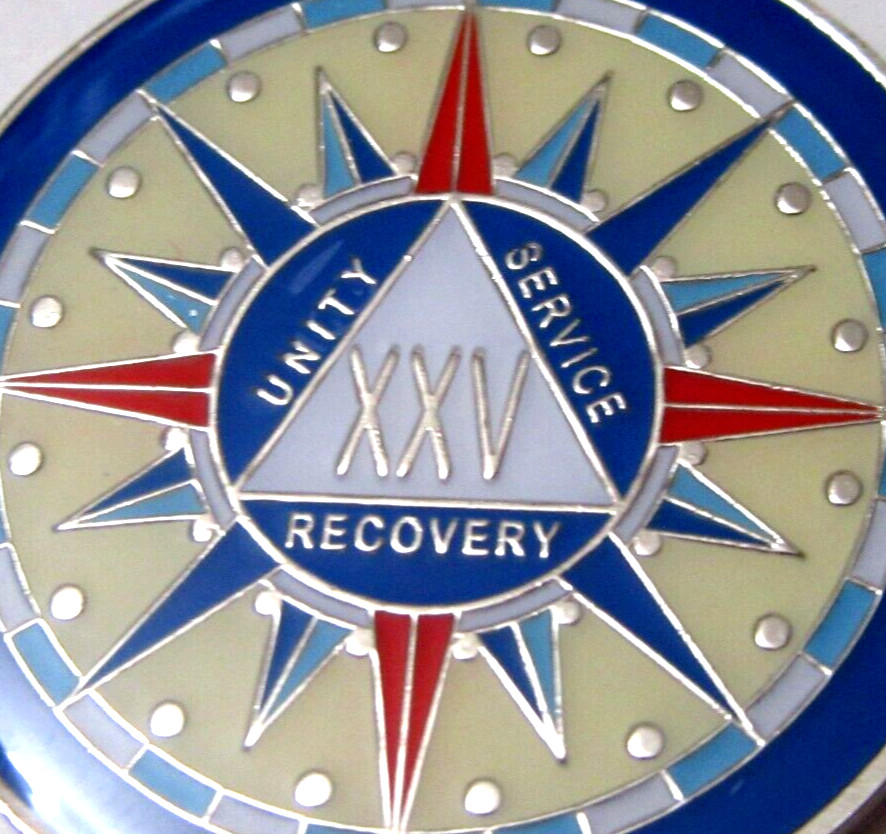 Alcoholics Anonymous medallion year 25 Compass AA Sober Chip token