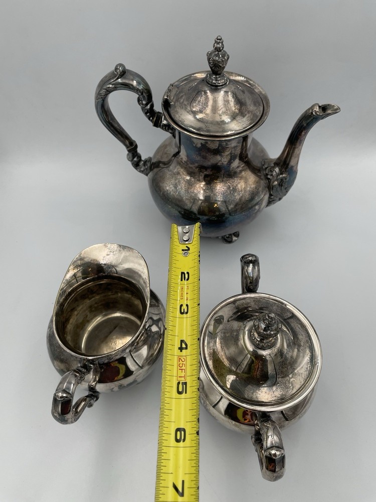 3pc Old English By Poole #5000 Silverplated Pitcher/Tea Service Creamer MCM