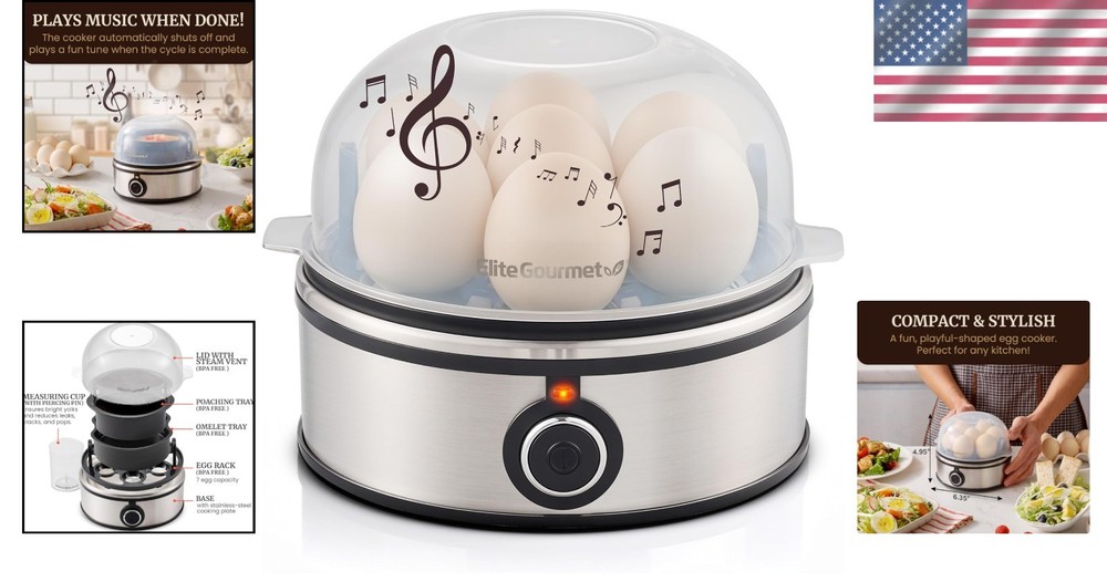 Versatile 7-Egg Stainless Steel Cooker for Soft, Medium, Hard-Boiled & Omelets