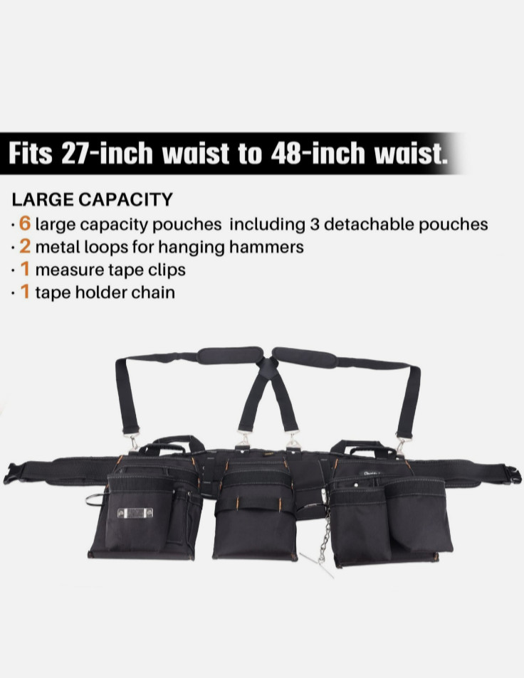 Tool Belts for with Suspenders, 16-Pockets Detachable & Adjustable Tool Belt