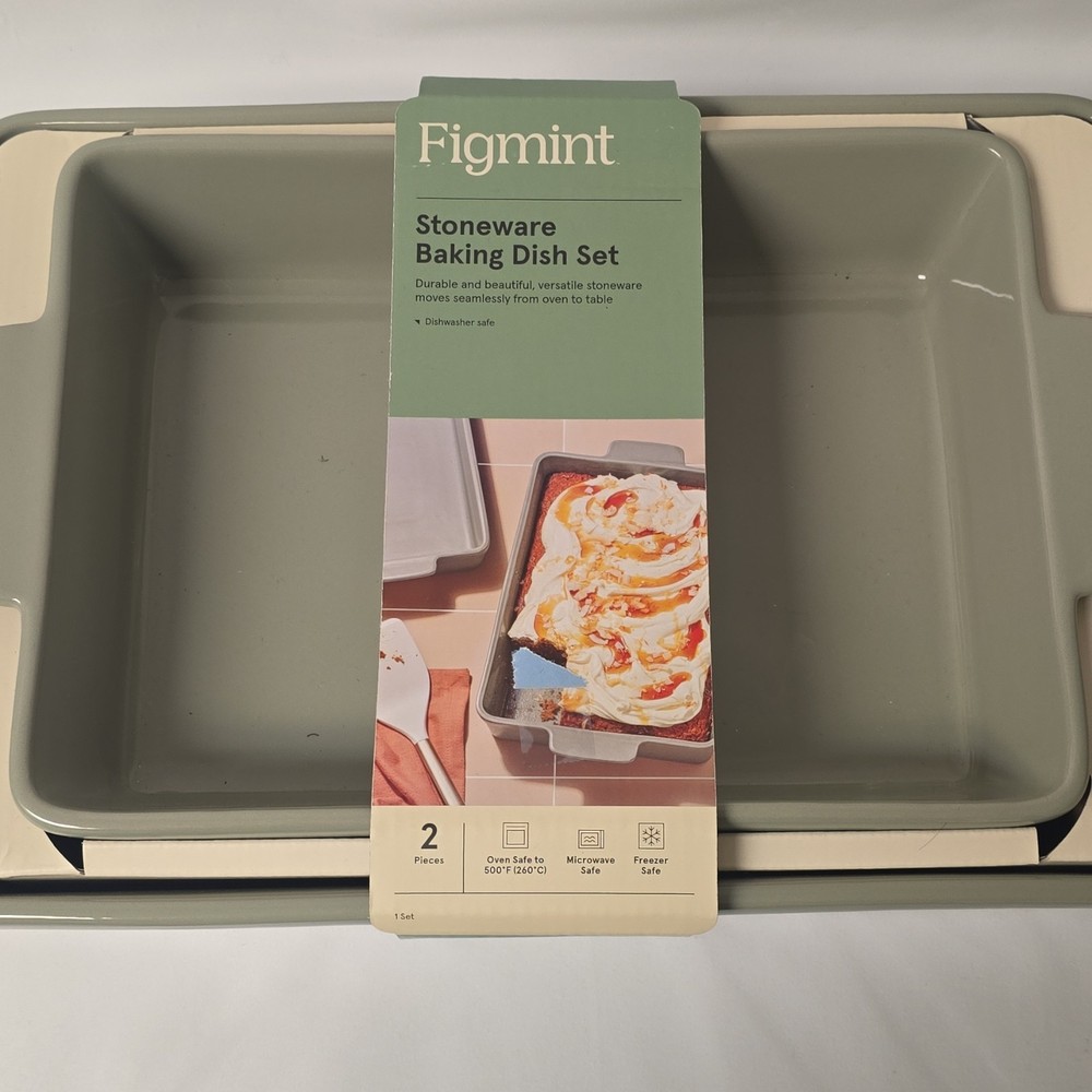Figmint Stoneware Baking Dish Set Gray & White Rectangular 2-Piece Oven Safe