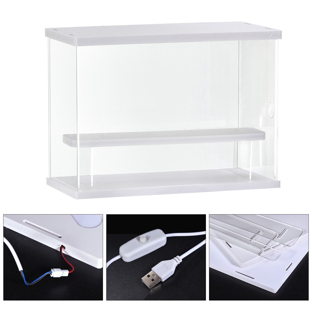 Clear Acrylic Display Case with LED Light 1 Tier Dustproof Showcase Cube Storage