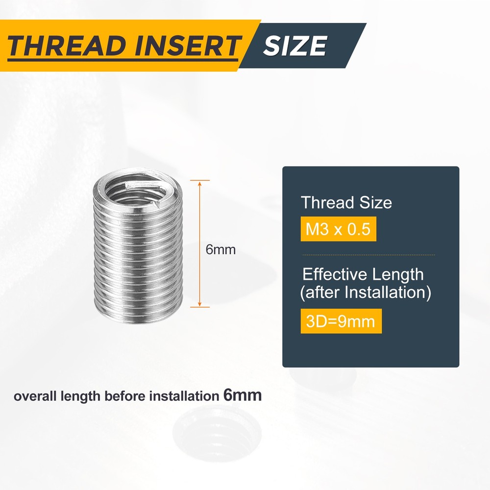 100pcs Wire Thread Inserts M3 x 0.5 x 3D Metric Helical Threaded Sleeve