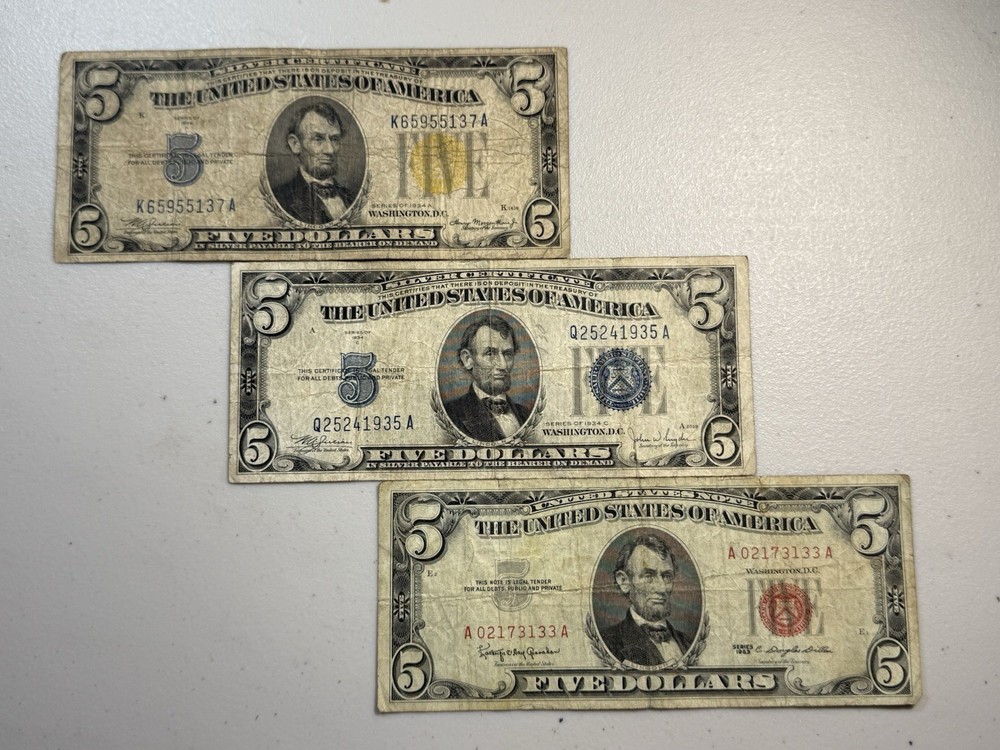 $5 Yellow, Red & Blue  (x3) Certificates!!