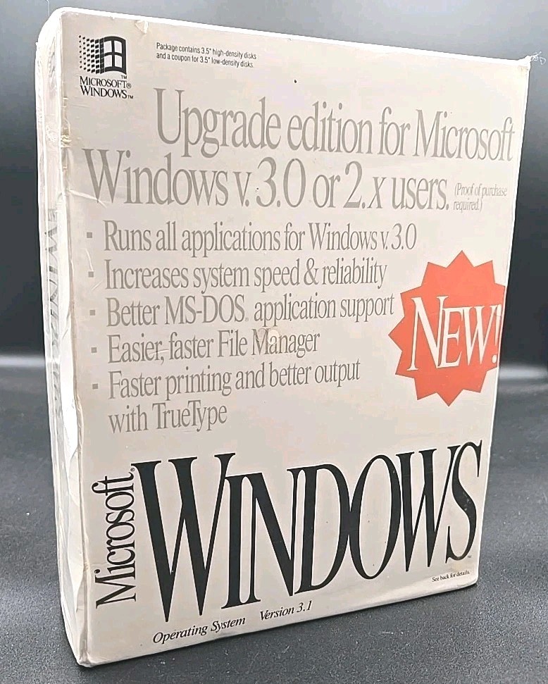 Microsoft Windows Version 3.1 Upgrade Edition Windows 3.0 Or 2.X Users NEW NOS