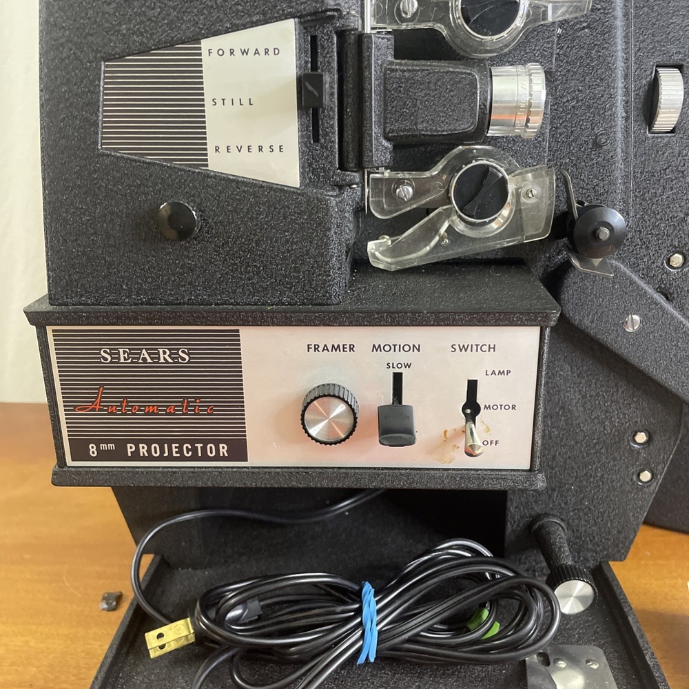 Vintage Sears Automatic 8mm Projector Tested Working, Needs Bulb Original Box