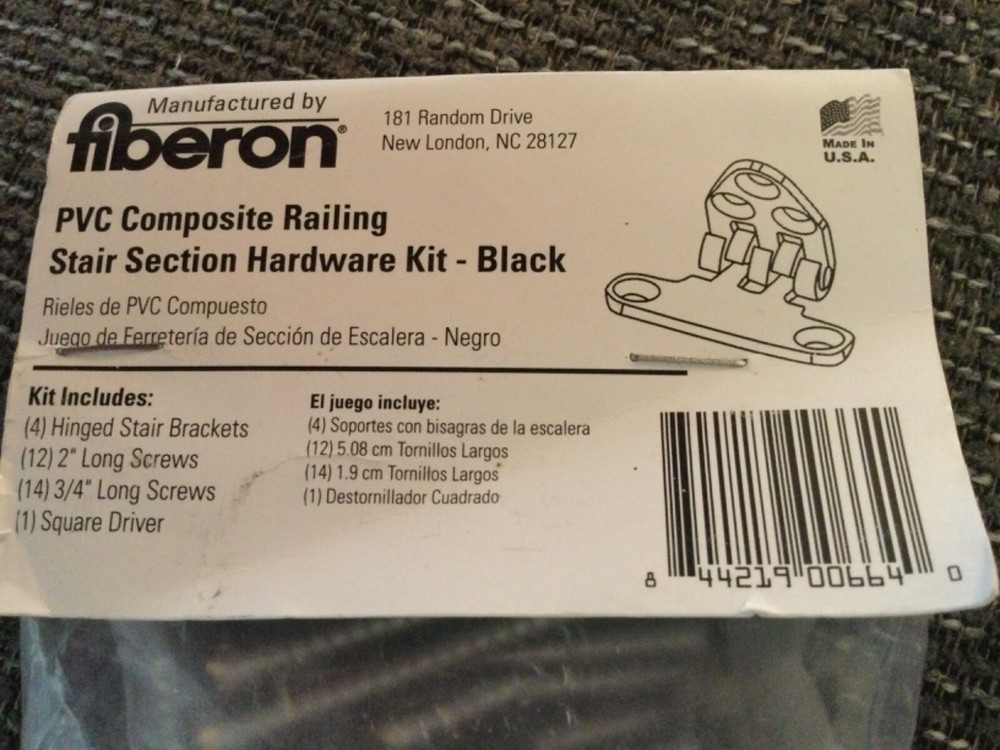 Fiberon PVC Composite Railing Stair Section Hardware Kit Black Brackets Screws