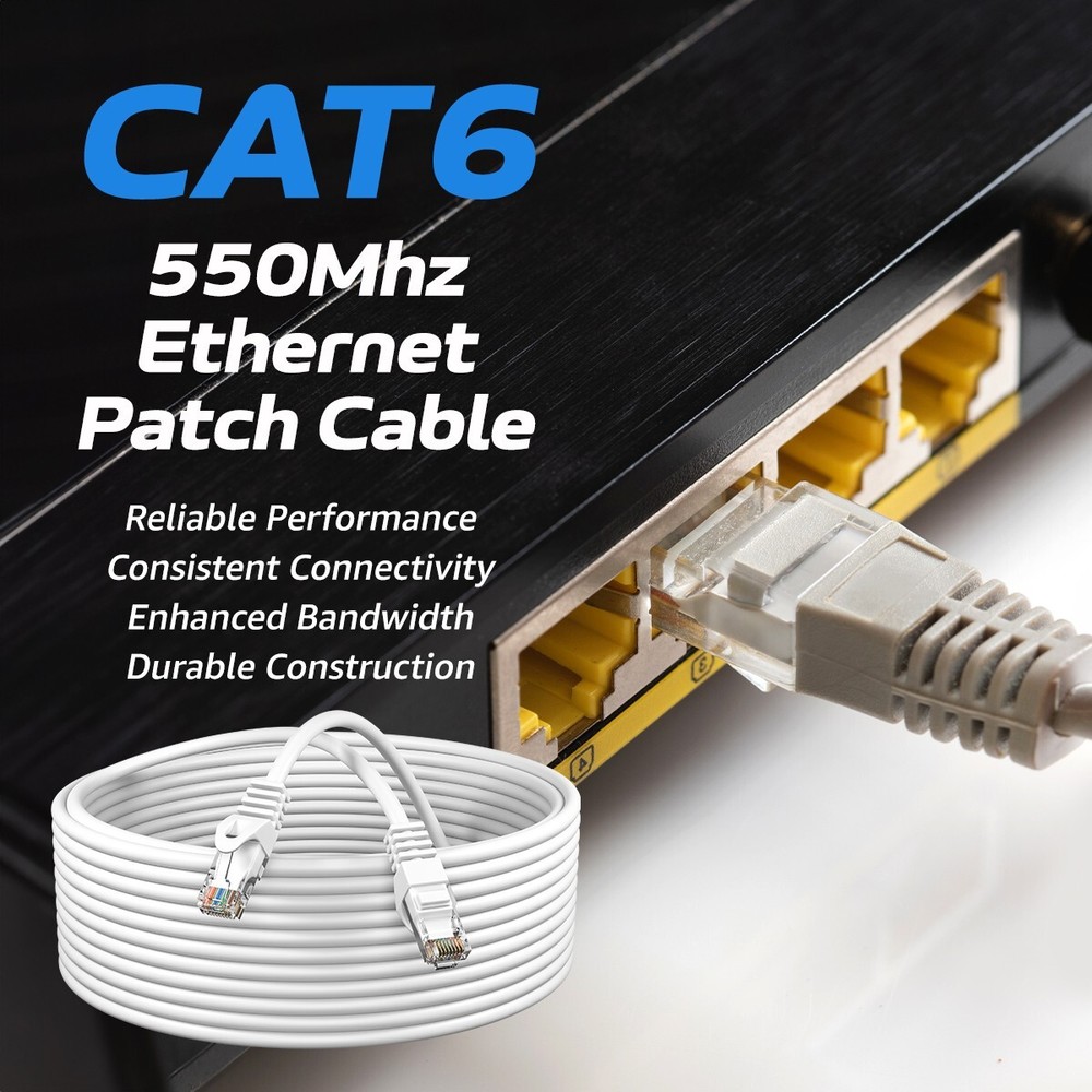 2-Pack - CAT6 Ethernet Cable LAN Network RJ45 Patch Cord 1.5FT-200FT, Black Lot