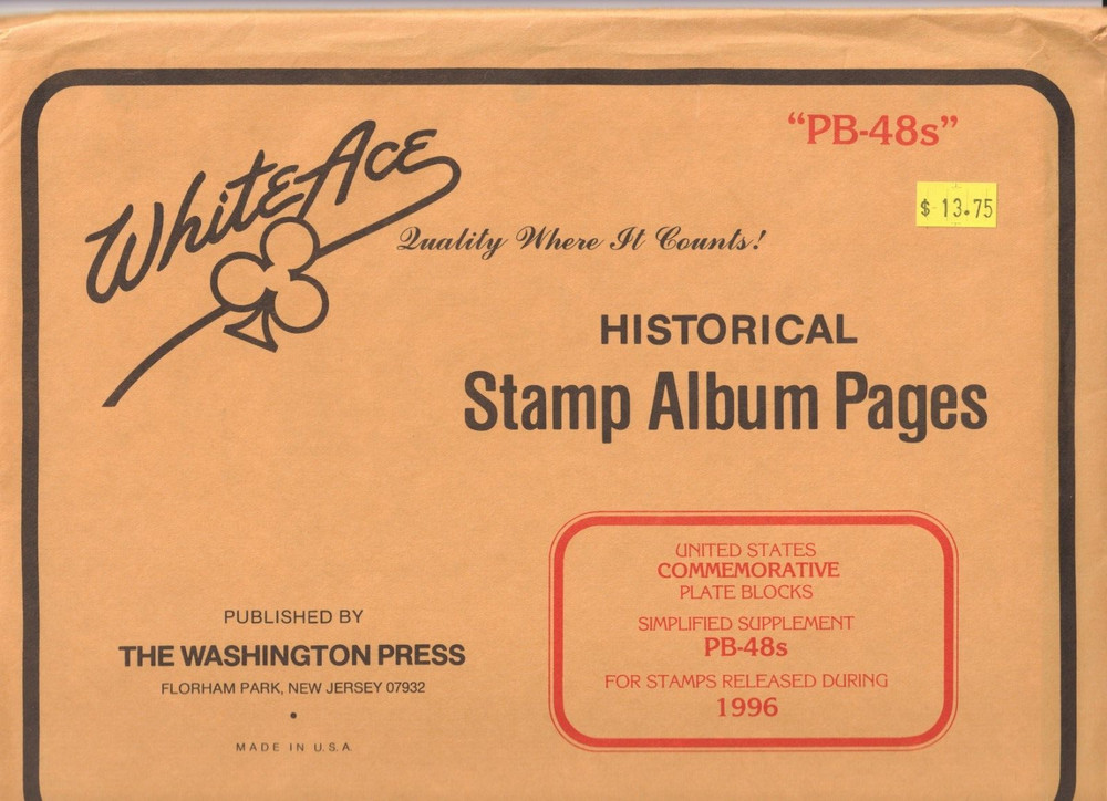 White Ace Stamp Album Pages US Commemorative Plate Blocks PB-48s simplified