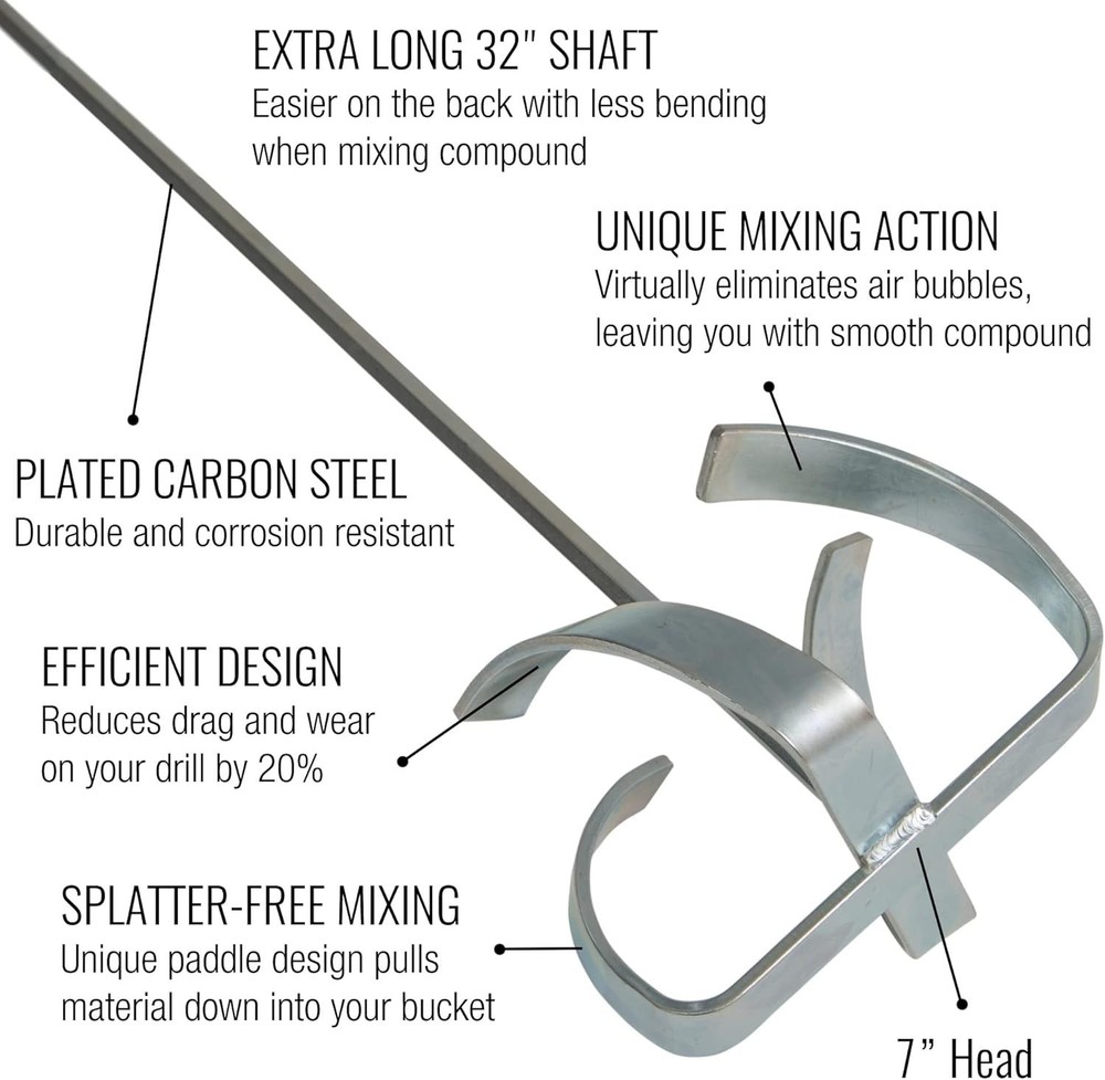 32" Extra Long Drywall Mixer Paddle - Reduce Drag & Enhance Mixing Efficiency