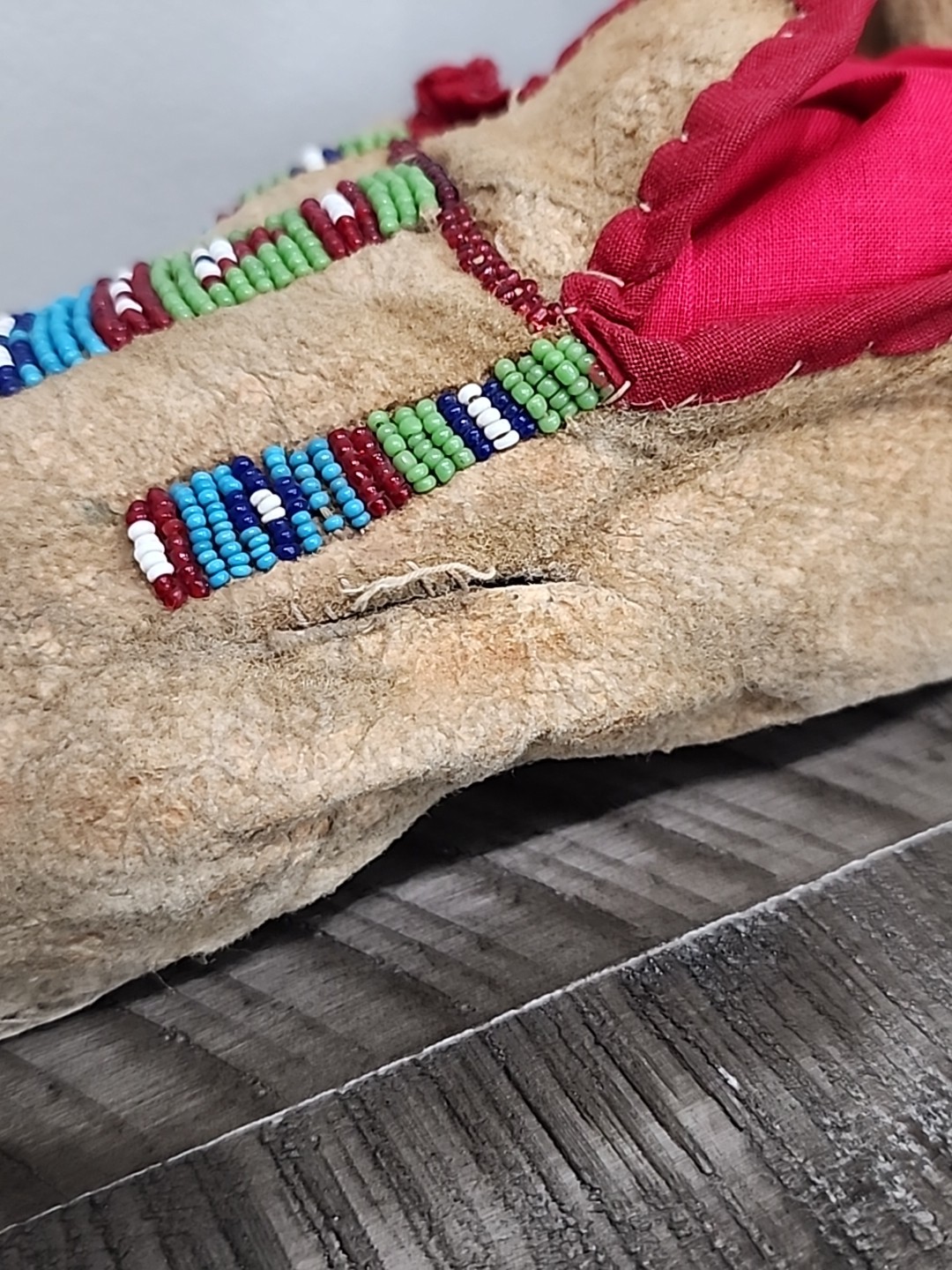 Northern Plains Moccasins with beaded Geometric Pattern Tops C.1890