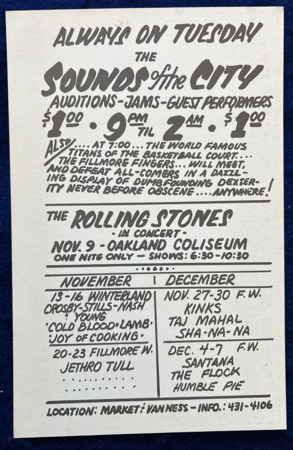 NICE 1969 Crosby Stills Nash Neil Young Concert Handbill Randy Tuten Winterland