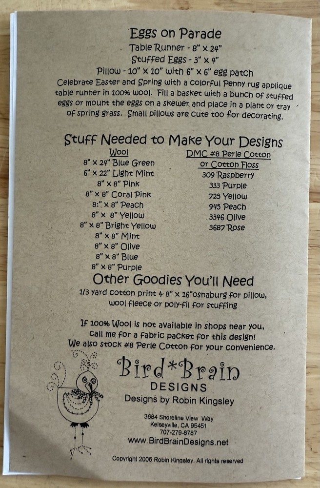 Bird Brain Designs Table Runner, Stuffed Eggs & Pillow Pattern ~ Eggs On Parade