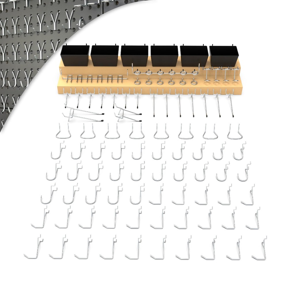 86 PC Pegboard Hooks Assortment with Pegboard Bins Garage Tool Organizer