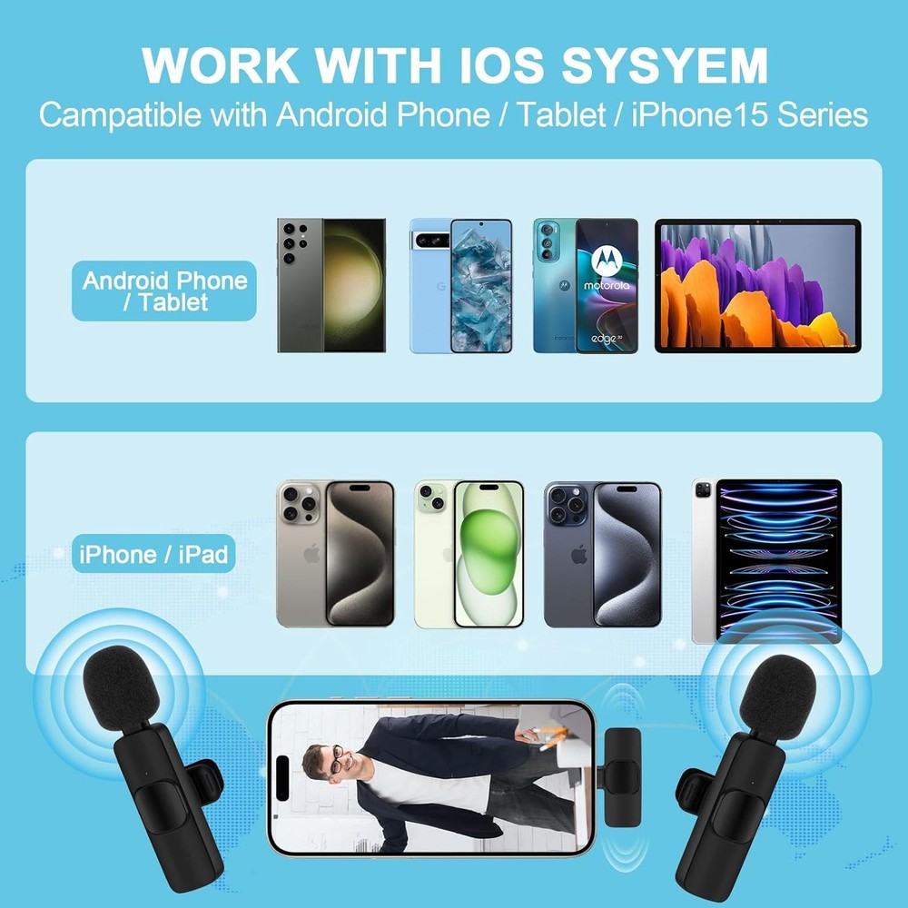 Wireless Microphone for iPhone 17 Pro Max/16/16e/16 Plus, Mini Lavalier Micropho