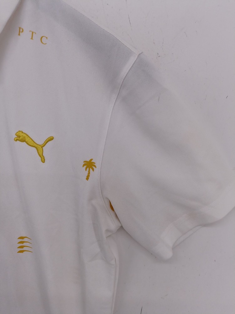 Puma Men's Polo XS White Graphic 100% Polyester Collared Basic