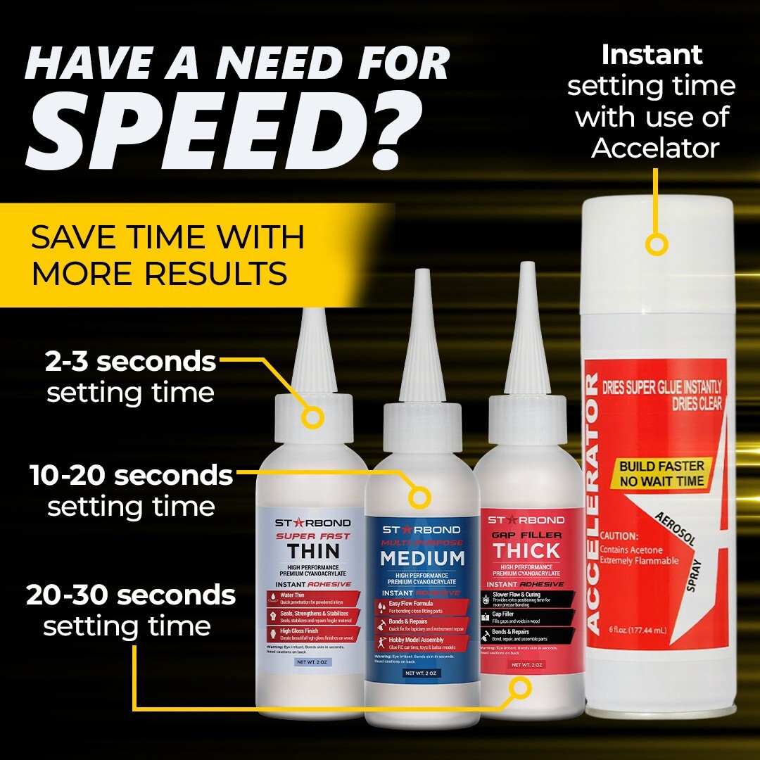 Starbond 2 oz. Thin, Medium, Thick Superglue (CA Glue) and 6 oz. Accelerator Kit