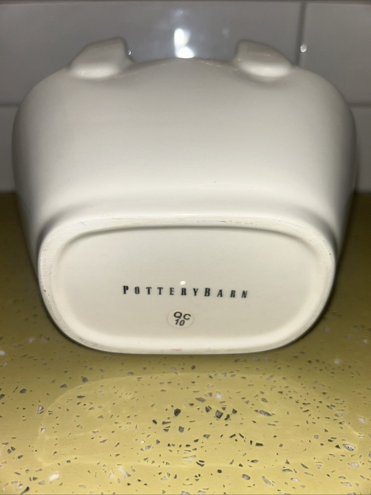 Pottery Barn Ceramic Basket 6.75" Ivory White Double Handle Easter Spring Summer
