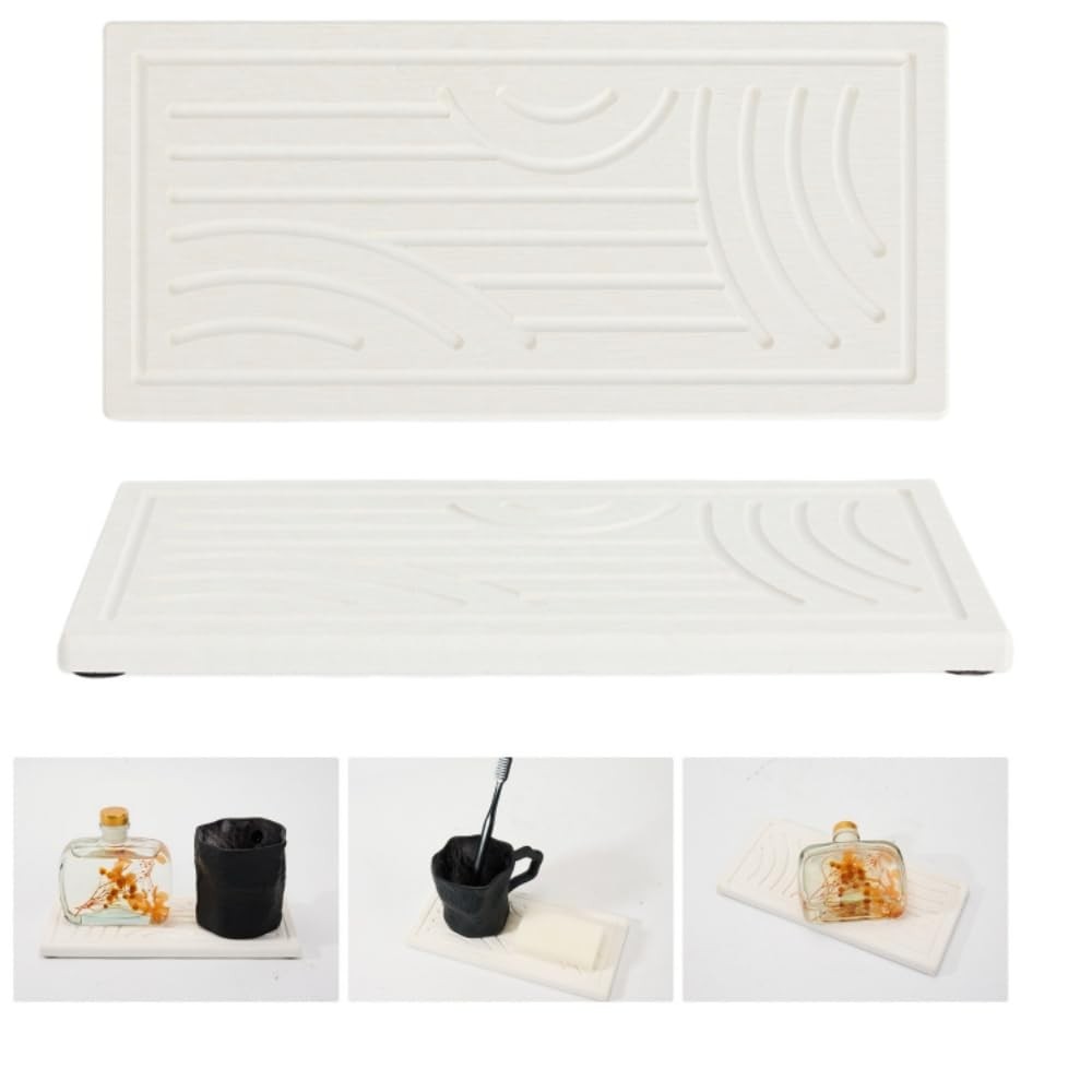 Graceice 2PCS Diatomite Tray,Absorbent Rectangle Stone Coasters for Beige