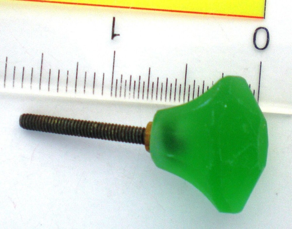 UNUSUAL OLDER FROSTED GREEN GLASS HAND CUT KNOBS PULLS HANDLES