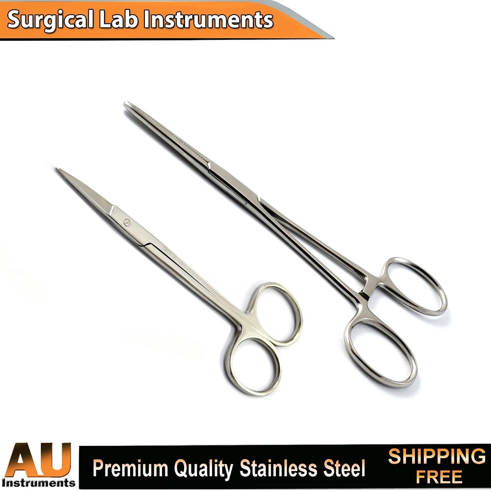 Hemostatic Pean Forceps Locking Pliers & Tissue Suture Iris Gum Scissors