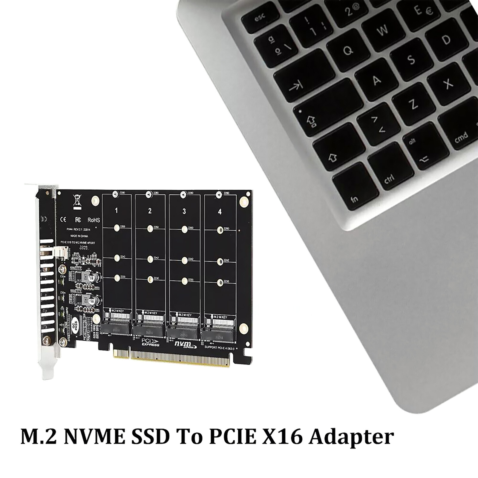 4-Port M.2 NVME SSD to PCIe 3.0 4.0 X16 Connector Expansion Card 4 x 32Gbps