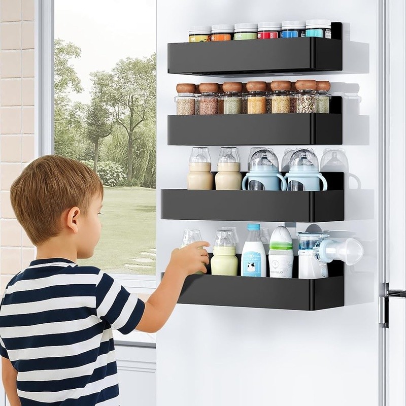 Magnetic Spice Rack Set 4 Pack Space Saving Kitchen Storage Easy Install New