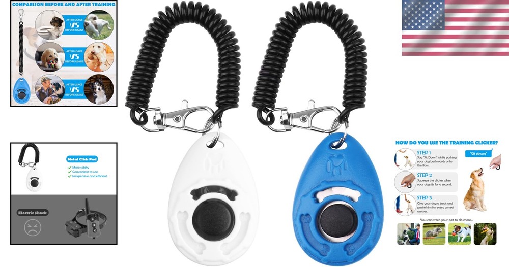 2-Pack Dog Training Clickers with Wrist Strap - Easy Interactive Training