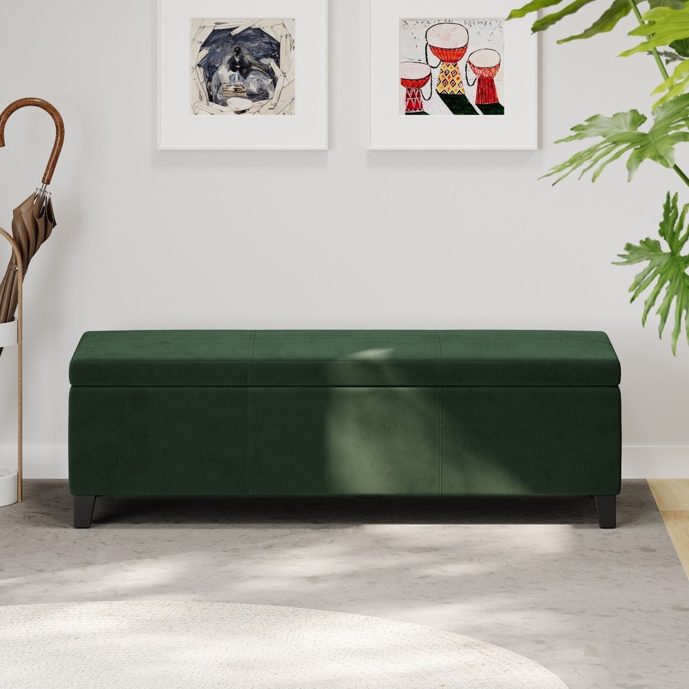 Upholstered Storage Forest Green Ottoman Bench