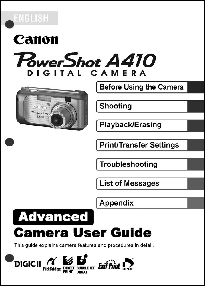 Canon Powershot A410 Digital Camera User Guide Instruction  Manual