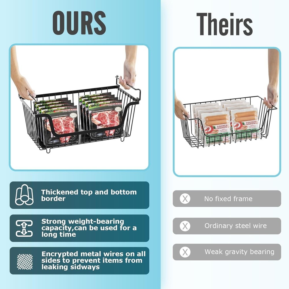NEW 4 Pack Stackable Wire Baskets Pantry Storage Metal Fruit Vegetable Black