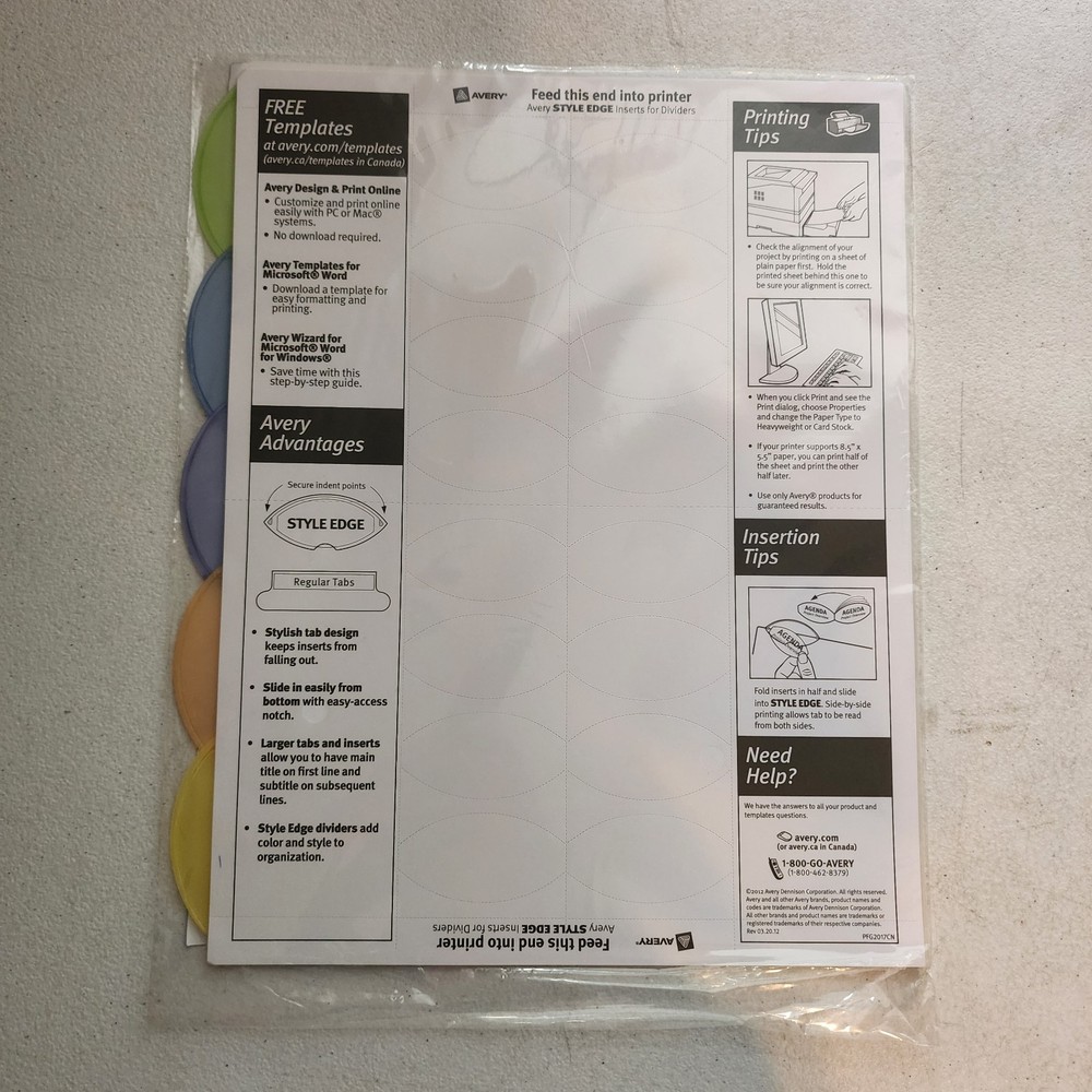 31-pack Avery Insertable Divider Style Edge 5-Tab 11387 Plastic Printable Insert