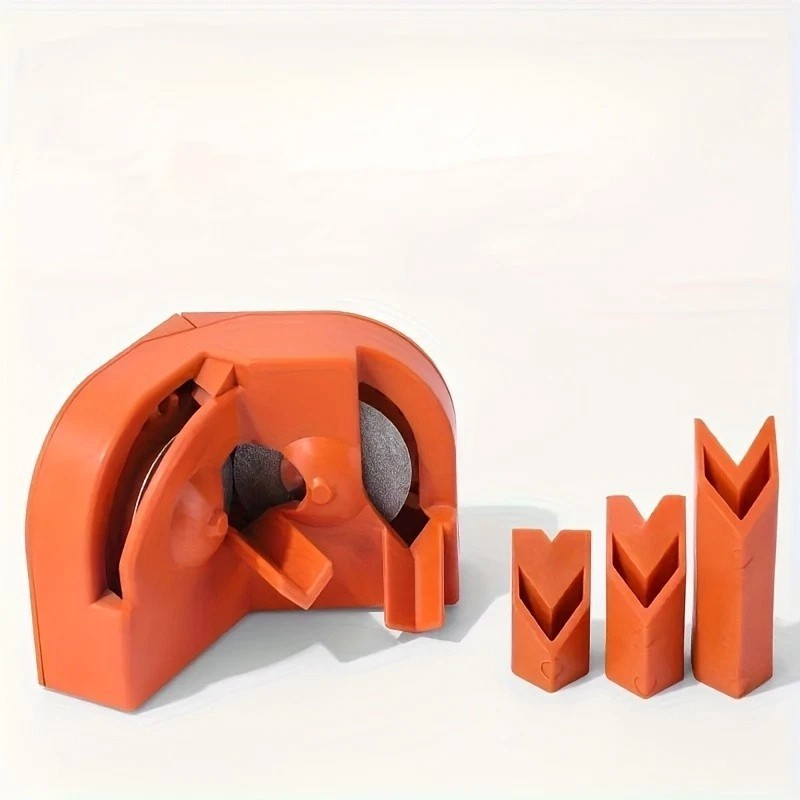 Orange 4-Piece Plastic Knife Sharpening Tool Set with Multiple Guides for Knife