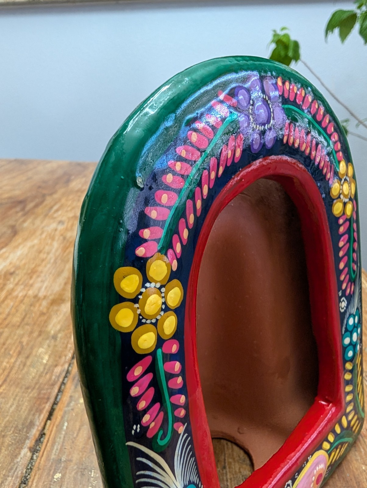 Vintage Terracotta Picture Frames Hand Painted Arch Mexico Vibrant Folk Art