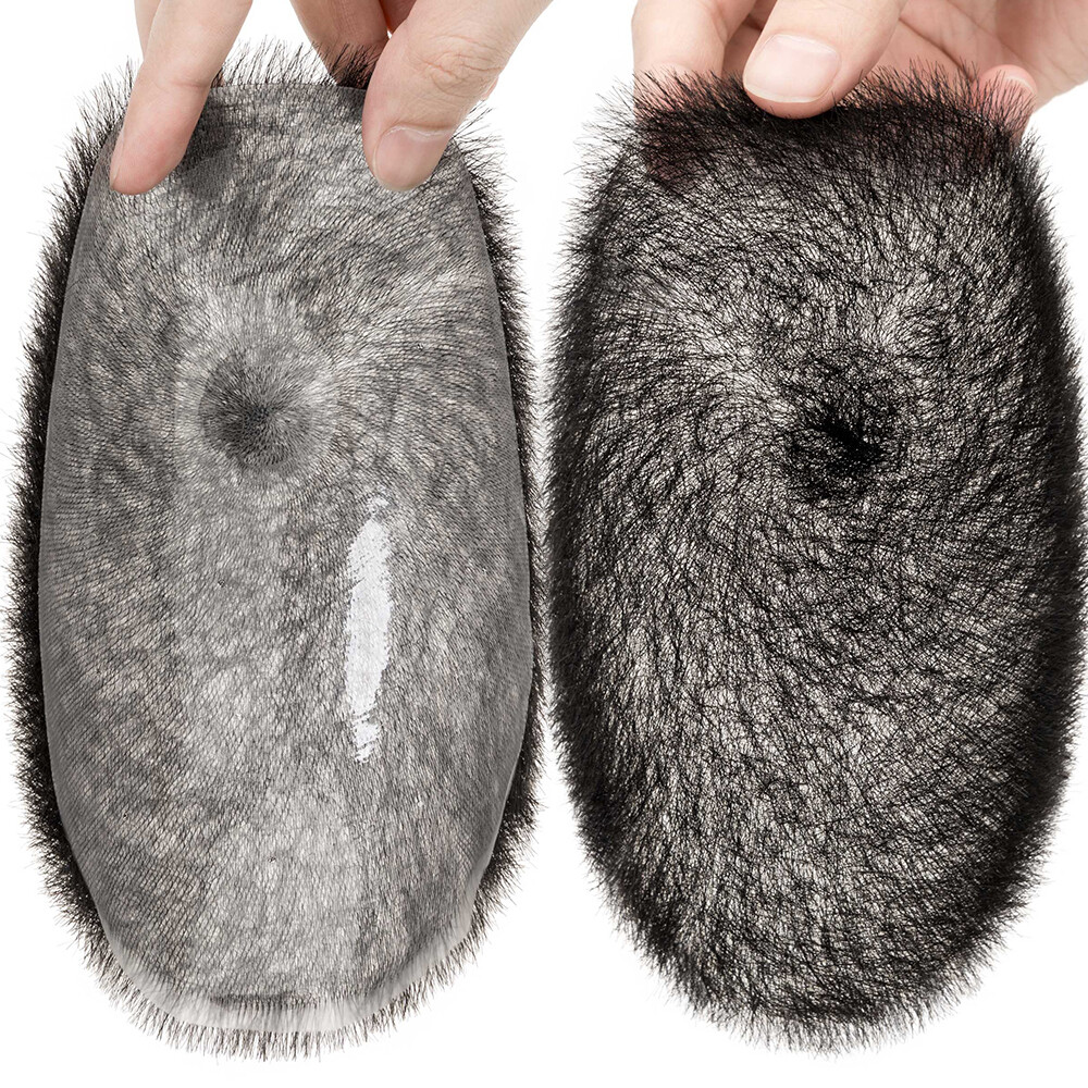 Thin Skin PU Buzz Cut Mens Toupee Virgin Human Hair Replacement System 1CM Wig H