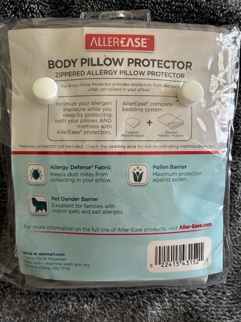 ALLEREASE "BODY" Zippered Pillow Protector light grey ONE (1) 20”x52”
