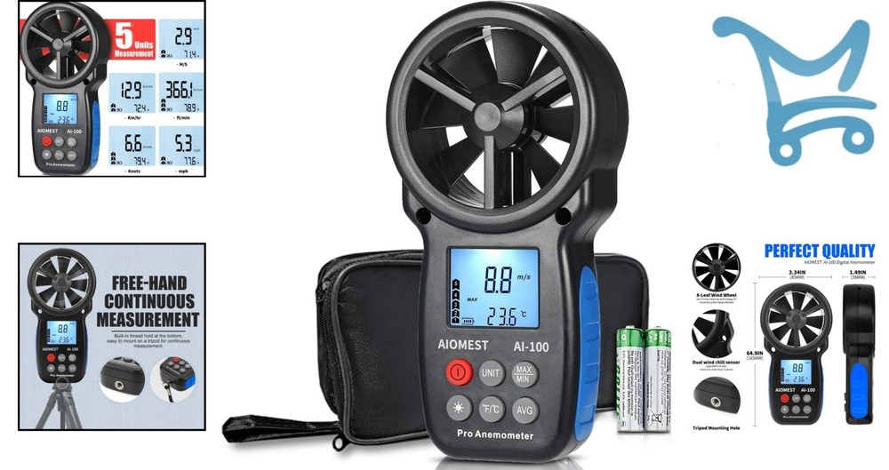 Digital Anemometer Handheld Wind Speed Meter Airflow Gauge HVAC Temp