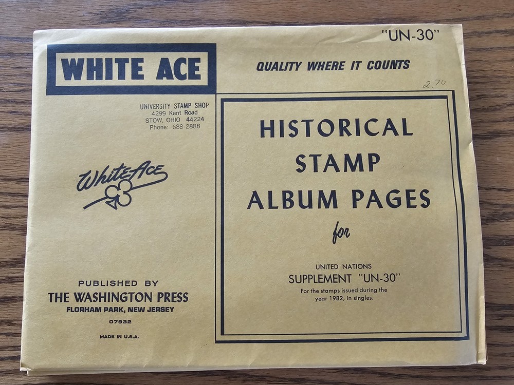 White Ace Stamp Supplement United Nations UN-30 for 1982 Singles NOS