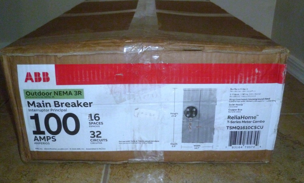 ABB 100A Main Breaker Ring Surface Mount Meter Socket Load Center TSMQ1610CSCU