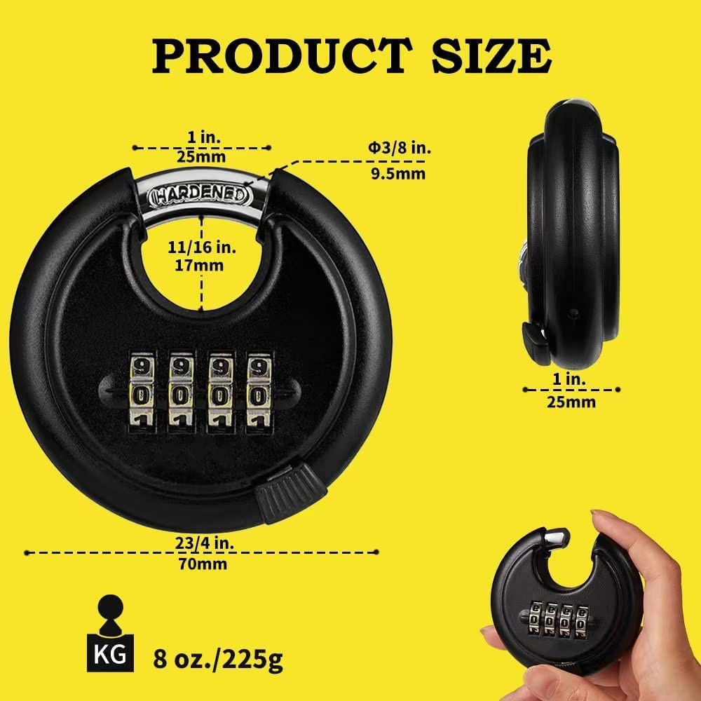 Combination Lock, Discus Padlock with 4 Digital Combination,Disc Lock for Sto...